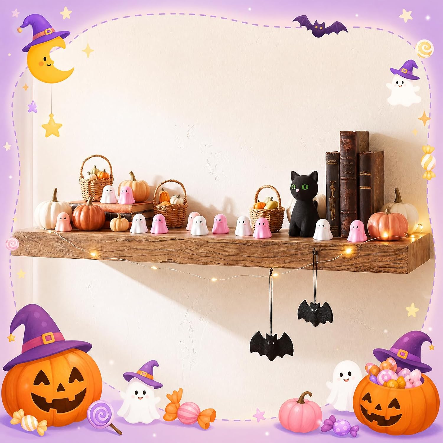 Weysat 100 Pcs Halloween Ghosts Figurines Decor Mini Pink Resin Ghosts