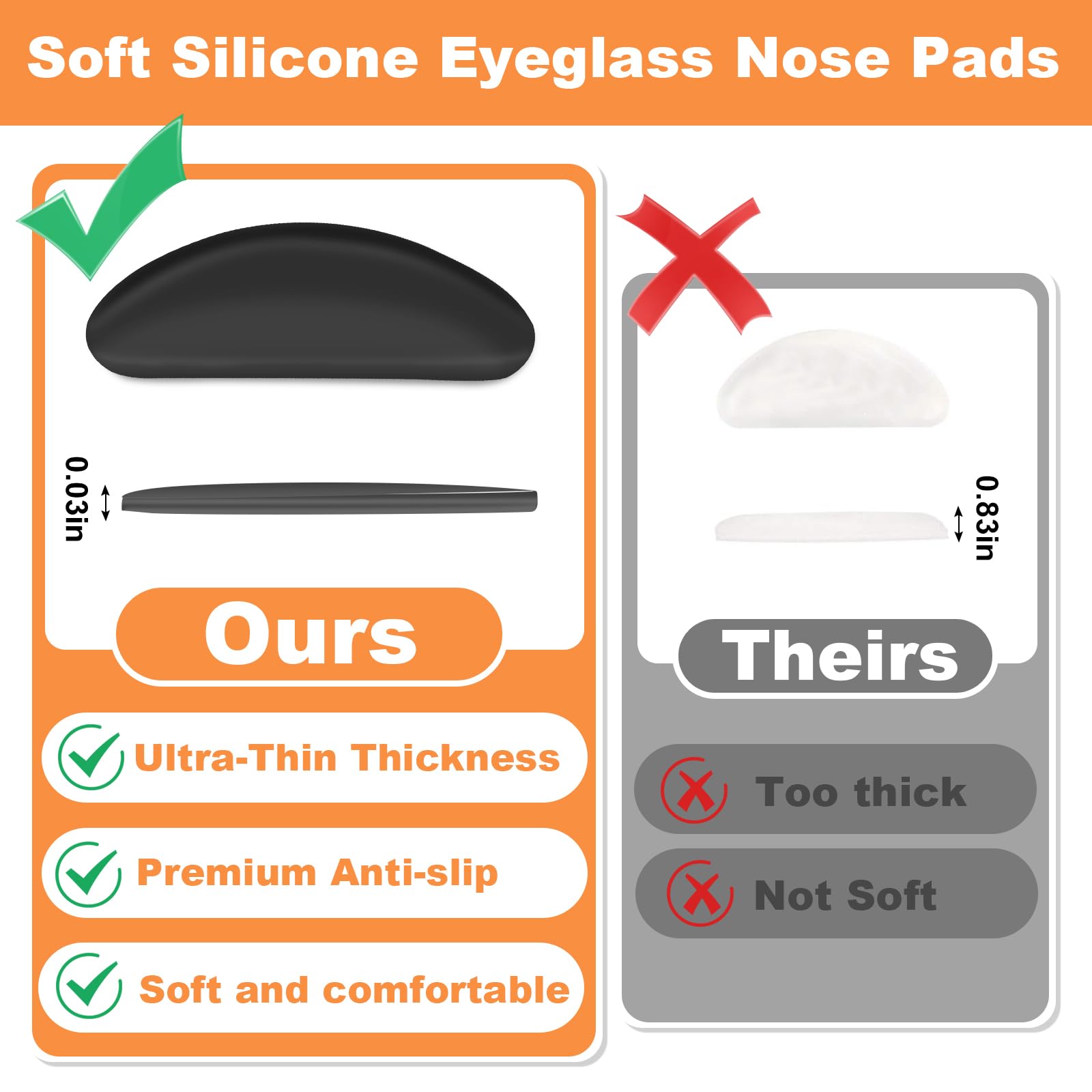 SMARTTOP Almohadilla de nariz adhesiva ultrafina de 1,3 mm, antideslizante para gafas, almohadillas de nariz con lentes de sol superadherentes, 12 pares