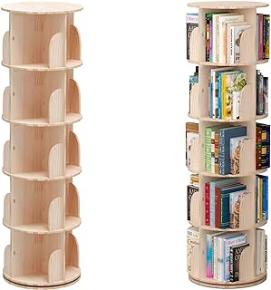 PTUWODS Drehbares Bücherregal, Standregal, 360 Grad, Lagerregal für Bibliothek, Schlafzimmer, Wohnzimmer, multifunktionales Bücherregal Massivholz (5 böden)