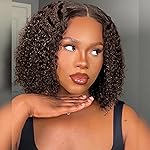 Chocolate Brown Glueless Wigs Human Hair Pre Plucked Pre Cut 180% Density Closure Wigs Human Hair Bob Wig Curly Human Hair Wig Wear and Go Glueless Wig for Women 10 Inches