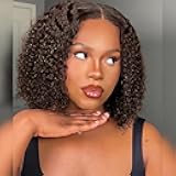 Chocolate Brown Glueless Wigs Human Hair Pre Plucked Pre Cut 180% Density Closure Wigs Human Hair Bob Wig Curly Human Hair Wig Wear and Go Glueless Wig for Women 10 Inches