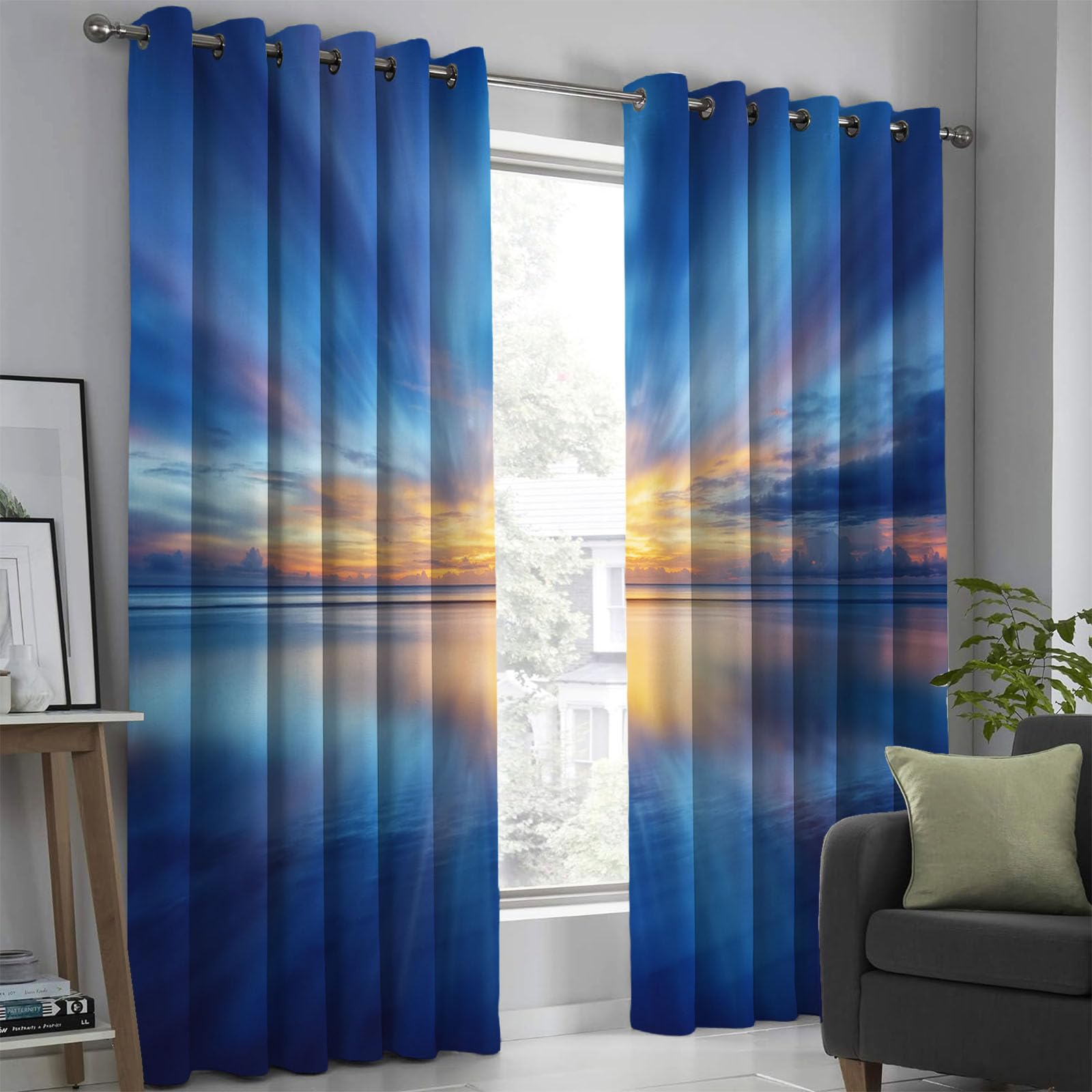 Rideaux occultants 140x240 cm motif coucher de soleil sur mer pour chambre 2 pièces