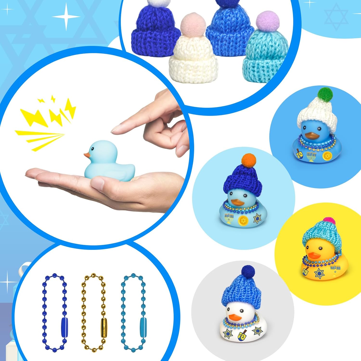 Cinrobiye 24 Set Hanukkah Rubber Ducks Chanukah Decorations Rubber Duckies Bulk DIY Festival of Lights Themed Duckies for Jewish Holiday Party Favors Gifts Home School Art Project Activity Game Prizes