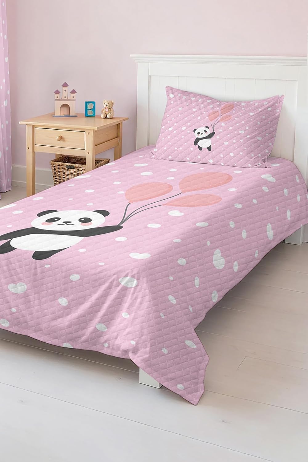 SODEF Quilt Set Pink Panda Pattern Single Size Kids and Teens Room Bedspread Lightweight Breathable Cotton Polyester Blend 63x87 in - Multicolor, One Size