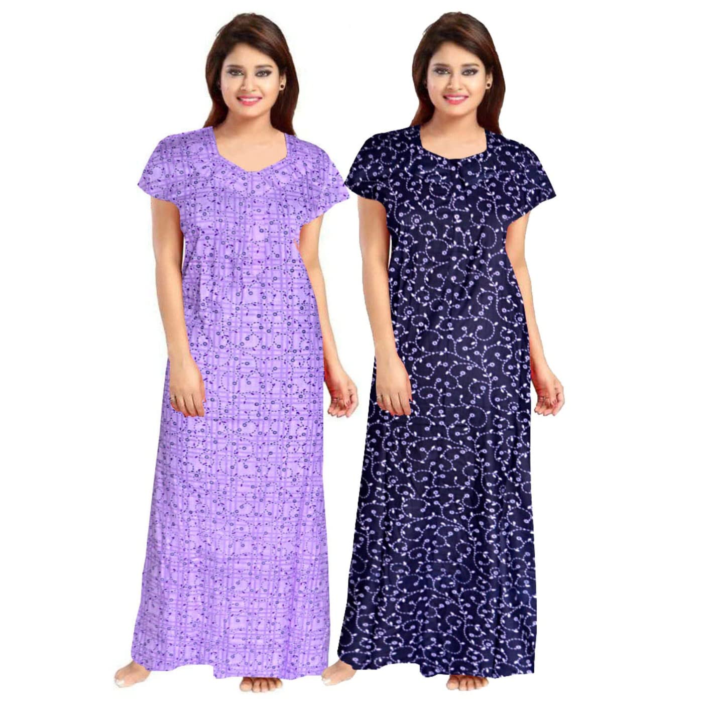 Women's Cotton Printed Full Length Maxi Maternity Wear Nighties-image-11