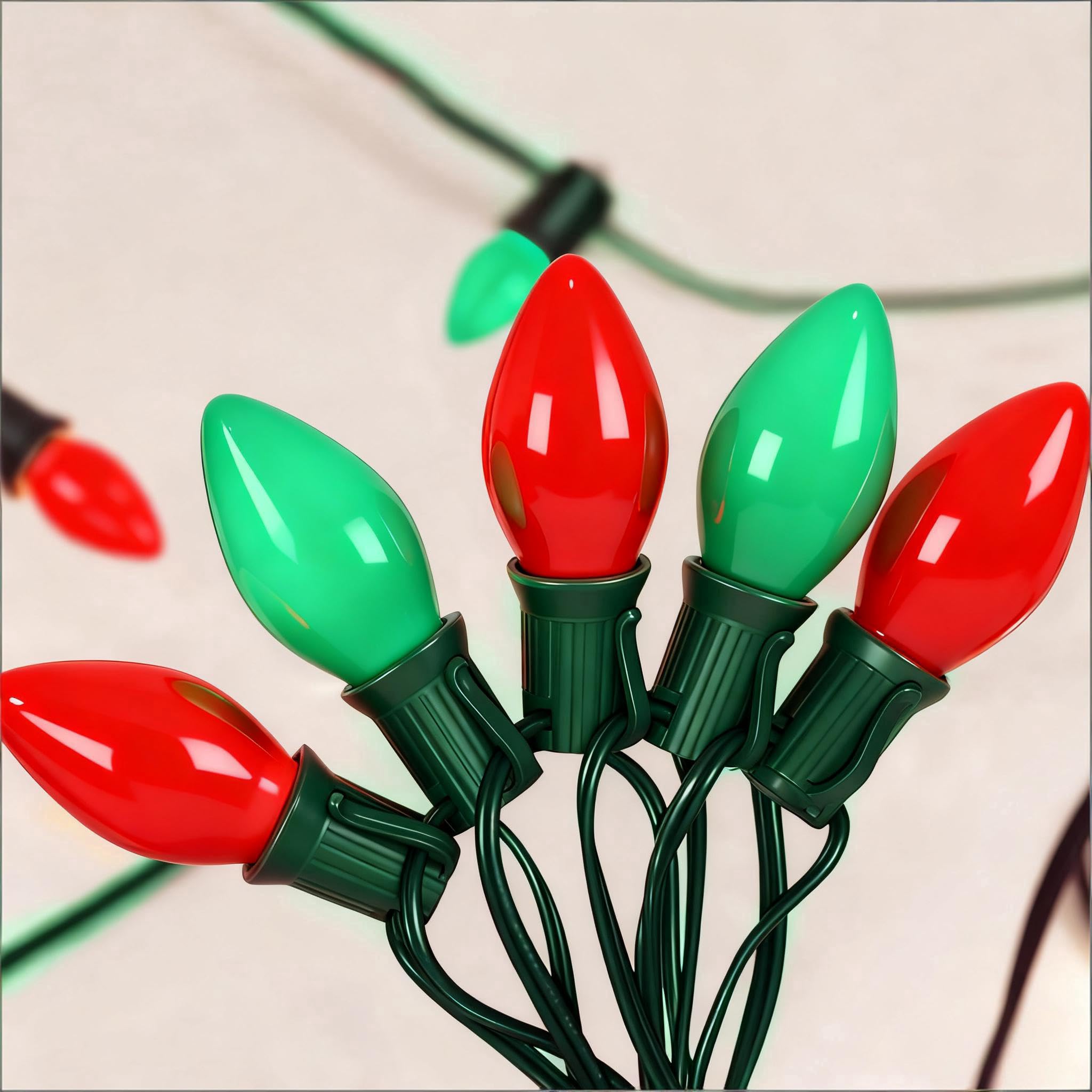 C7 Red and Green Christmas Lights, 25Ft Vintage Christmas Lights C7 Red and Green Christmas Lights, 25Ft Vintage Christmas Lights