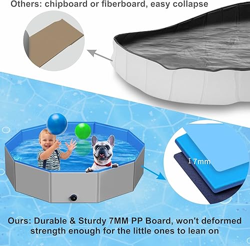 Miniatura 43 de Piscina plegable para perros, piscina portátil antideslizante de 63 x 12 pulgadas, de plástico duro, piscina plegable para exteriores e interiores