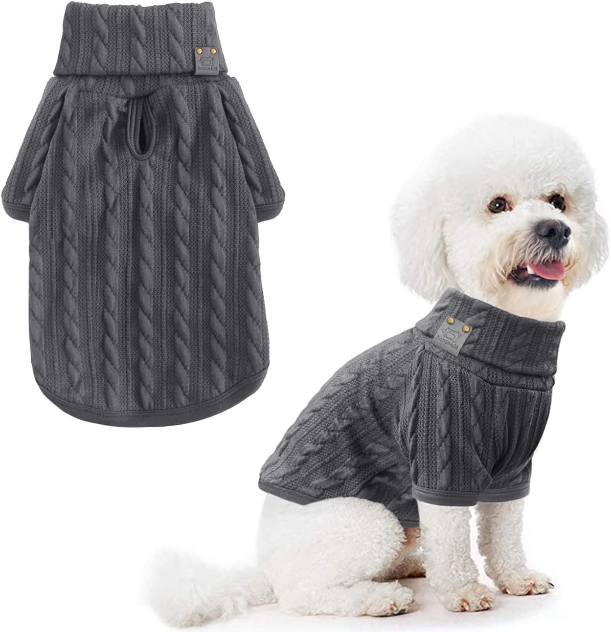 Idepet Turtleneck Dog Sweater with Leash Hole Classic Pet Knitwear Apparel Small Dogs Pullover Super Elastic Winter Soft Warm Puppy…