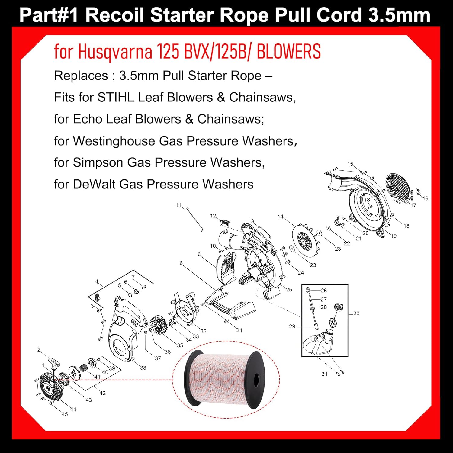 3.5mm * 100FT Recoil Starter Rope Pull Cord view 5