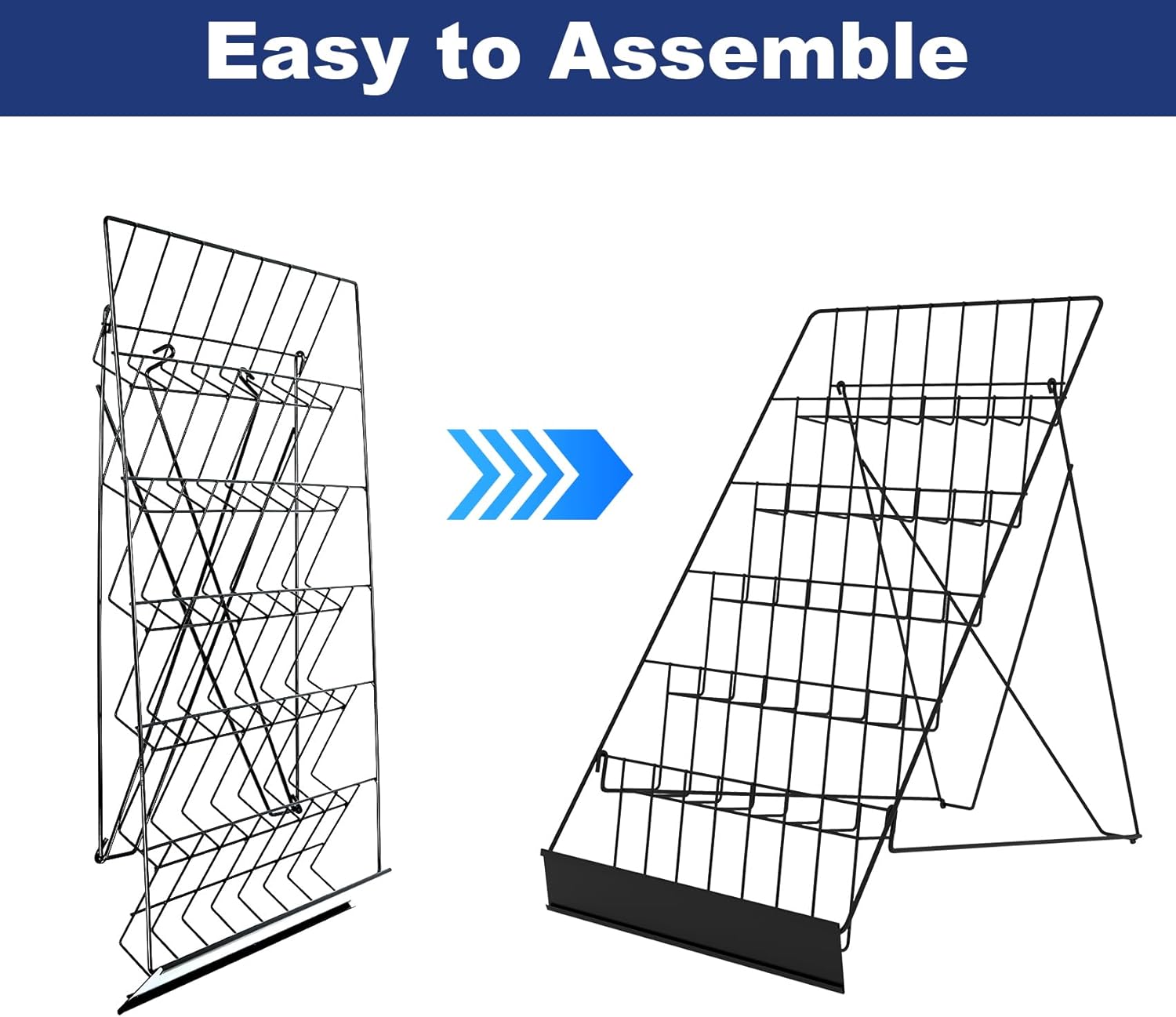 6 Tier Wire Countertop Racks,18" Wide Metal Book Display Rack Magazine Rack with Sign Channel,Foldable Retail Vendor Booth Display Stand for Greeting Card,Brochure,Art Print,CD,Craft,Comic