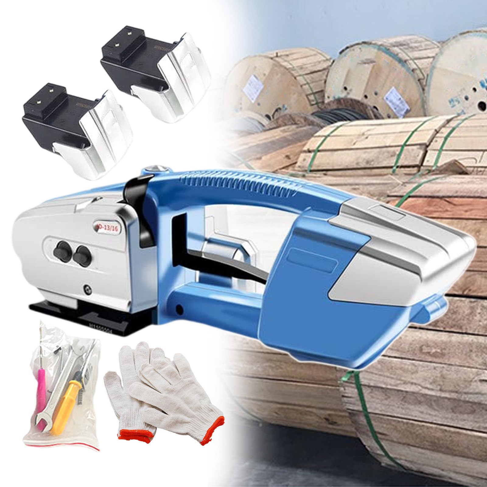 Battery Powered Strapping Machine, Electric Welding Strapping Tool, Suitable For Paper Mills, Chemical Plants, Plastic Plants, Textile Factory, Comes With 10 Pairs Of Gloves,2batteries
