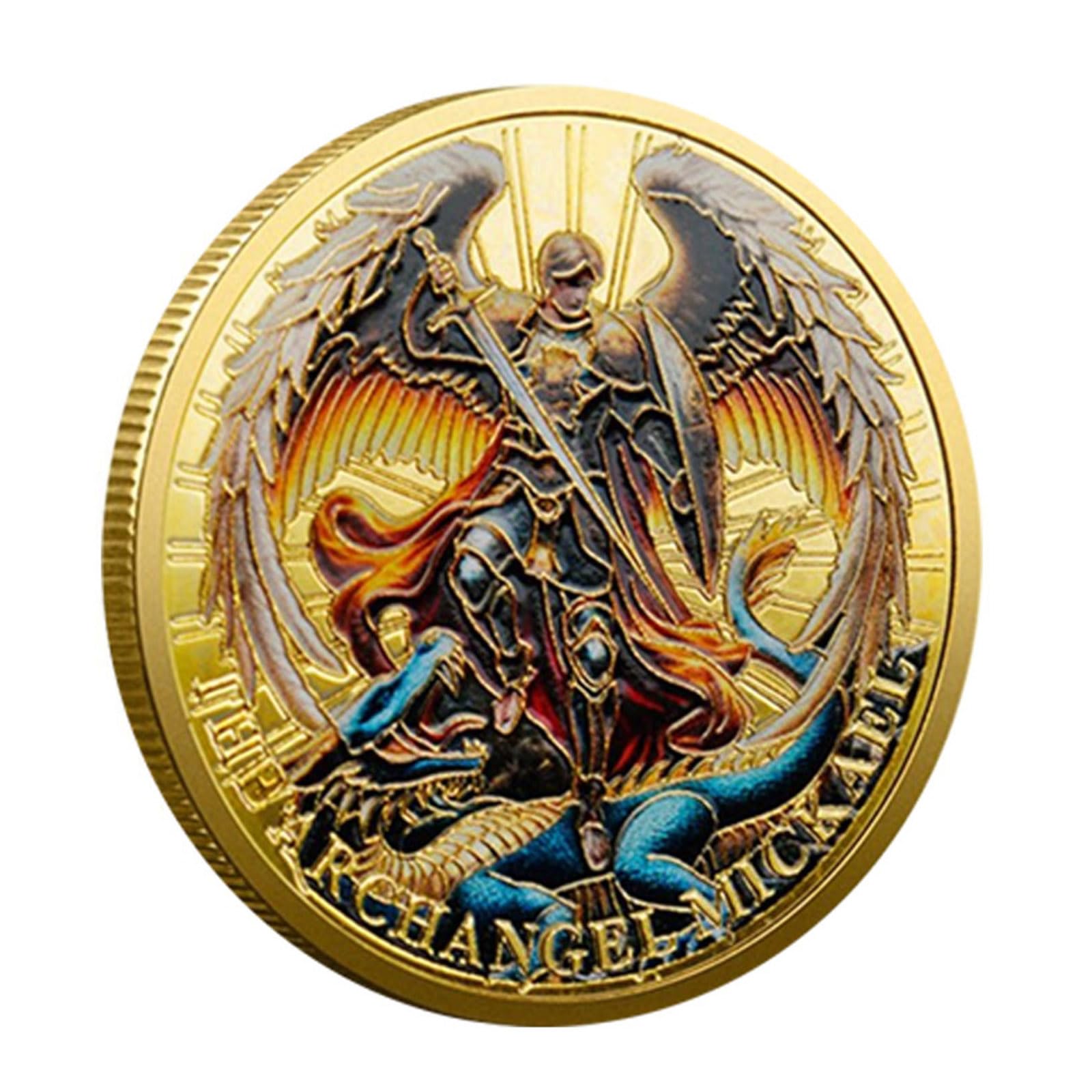 Gmbylby Multicolor Michaels The Archangel Watches Over Us Challenge Coin Tokens With Psalm 91: 10-11 Bible Verses Collectible Religious Gift Michaels Archangel Protections Coin