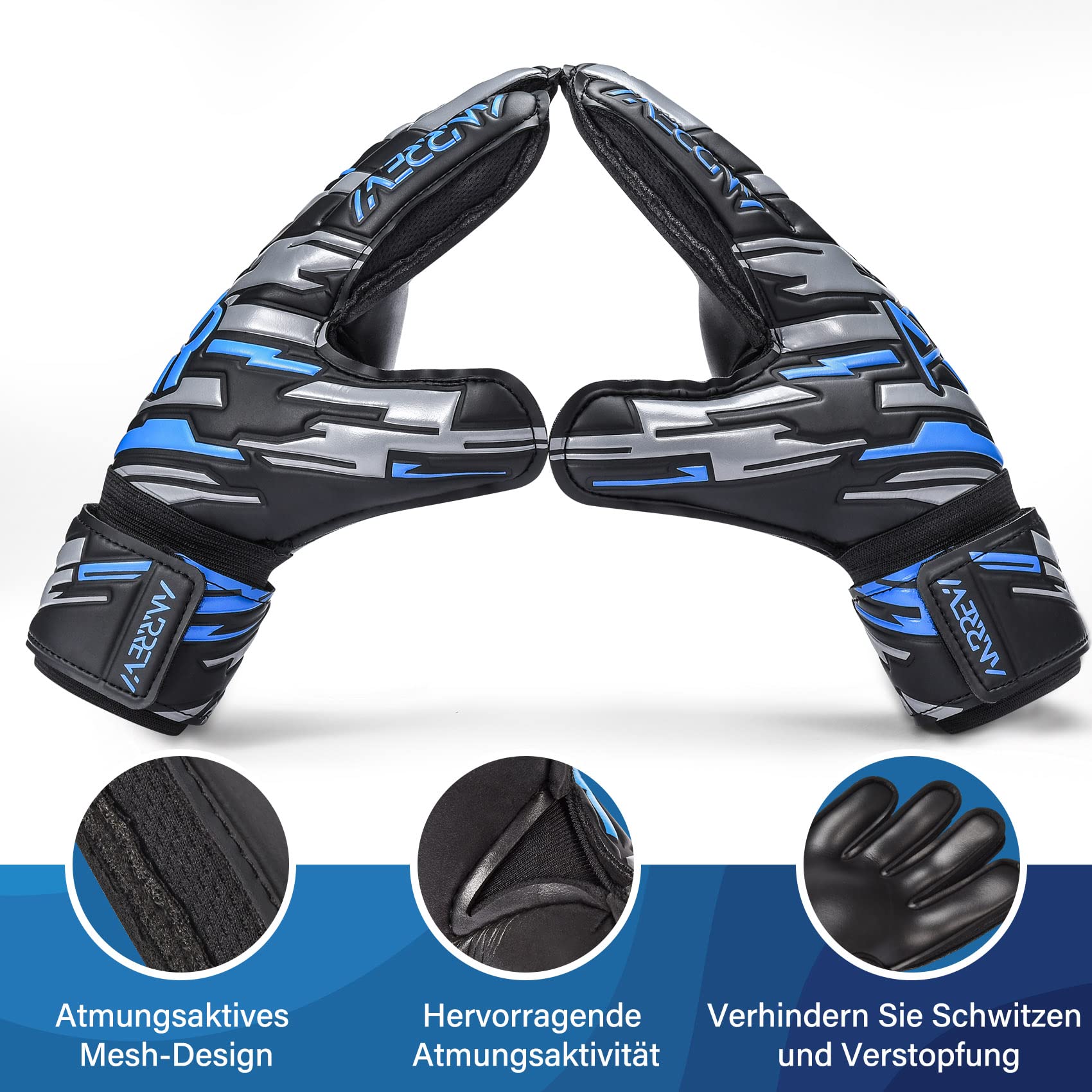 Fußball Torwarthandschuhe mit Fingerschutz und doppeltem Handgelenkschutz. Torwarthandschuhe Sorgen für Extreme Starke Kontrolle und Griffigkeit. Für Jugendliche, Kinder und Erwachsene