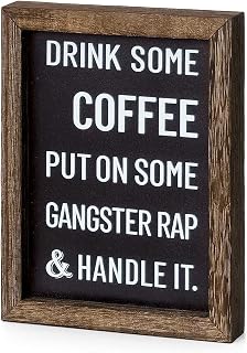 Mkono Rustic Wooden Coffee Sign - Double-Sided Funny Sayings, Farmhouse Decor for Kitchen, Coffee Bar, Home Office Wall or Table