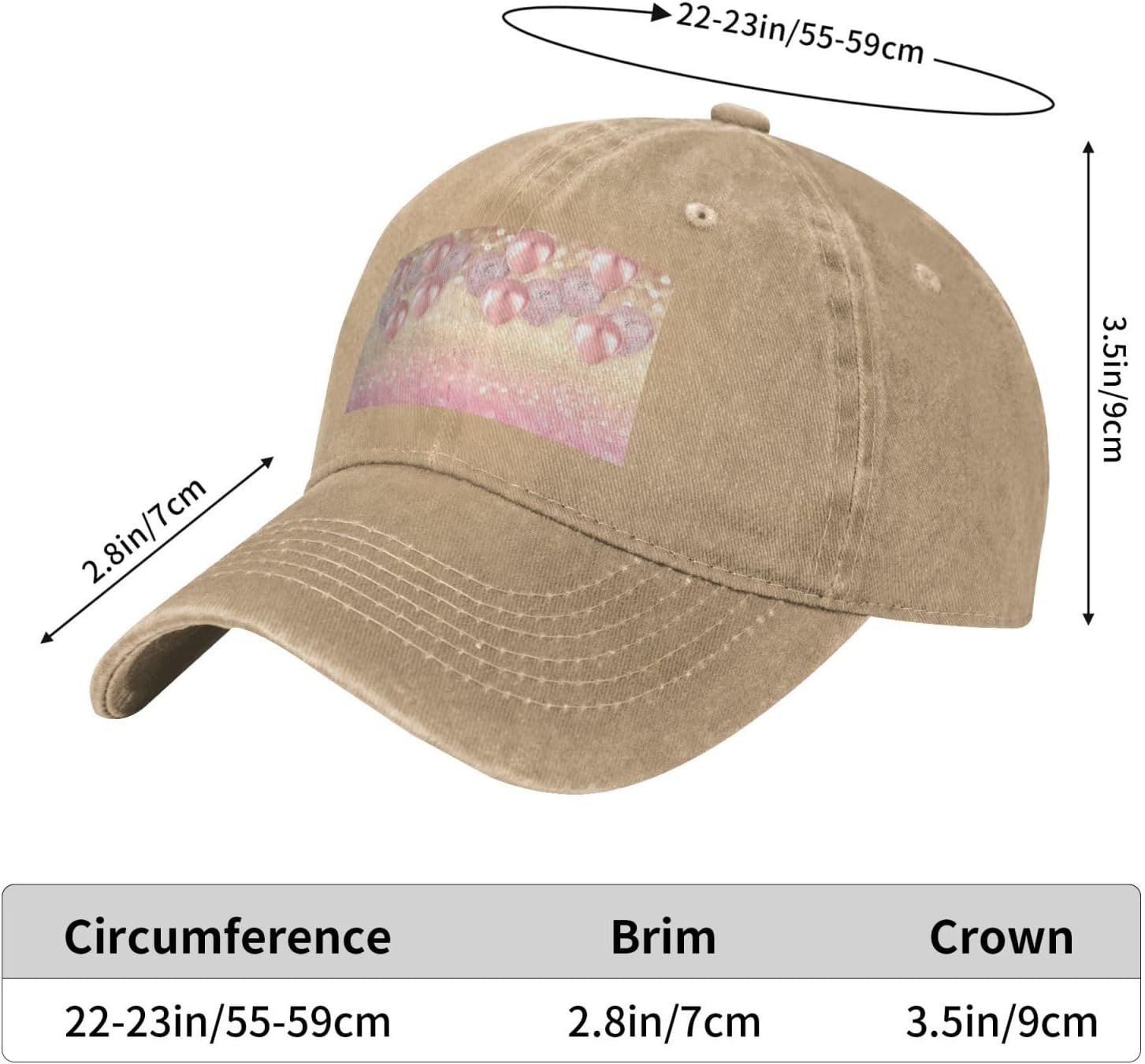 Pink Glitter Balloon Print Cowboy Hat Personalized Baseball Cap Fashion Hat Cap Funny Gifts for Women Men