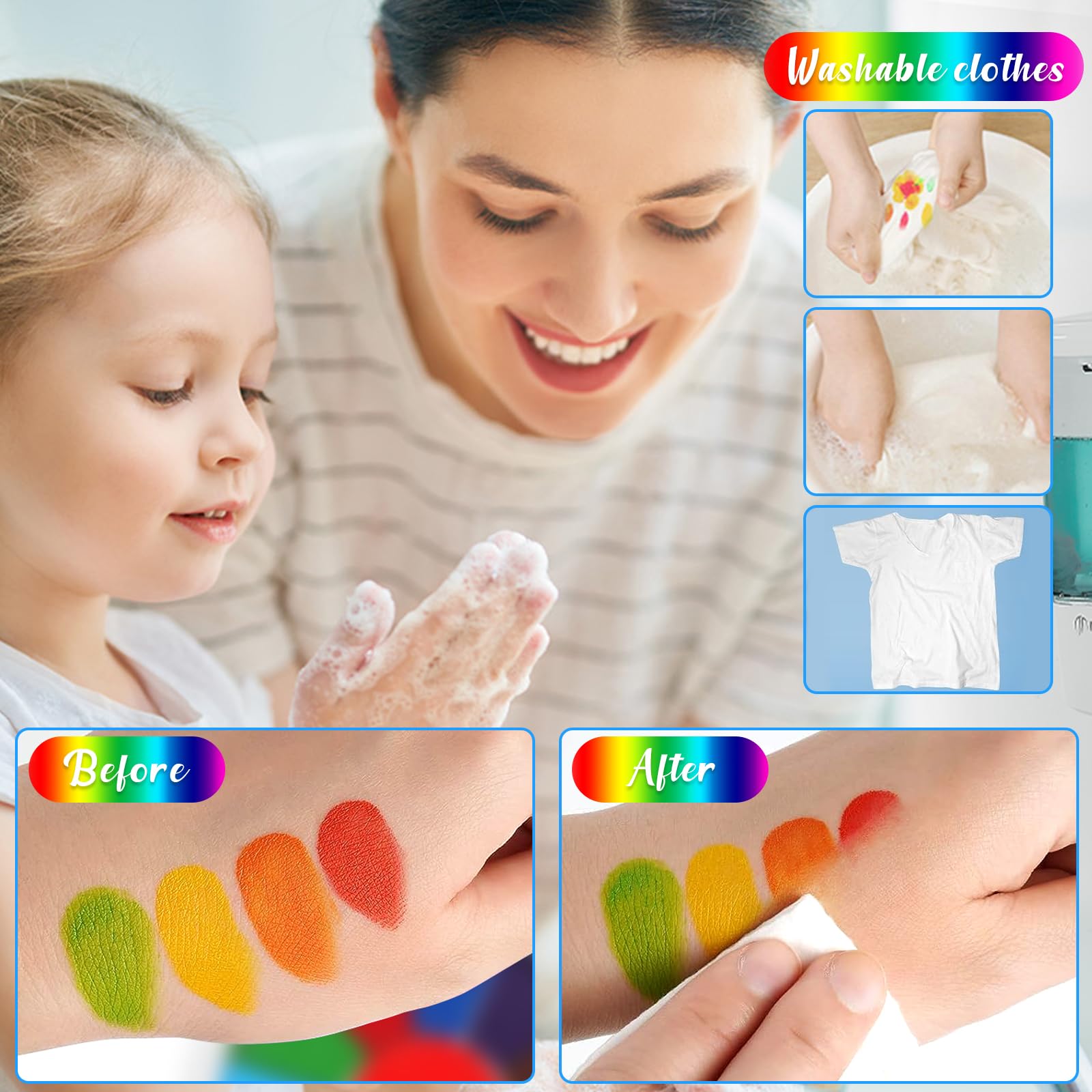 AQXONG Pintura para Dedos Lavable para Niños, 56 Pcs Kit de Pintura para Dedos No Tóxico, Kit de Pintura de Bricolaje para Niños Pequeños con 12 Colores de Pigmentos, Alta Capacidad（60ML）