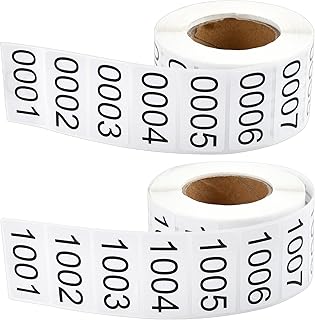 0001-2000 Pieces Inventory Number Sticker, 2 Roll Consecutively Numbered Labels Waterproof Tag, Self-Adhesive Numbered Sticker for Storage Classification Supplies (1.5 x 0.79 Inch)
