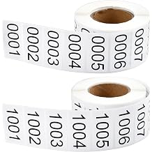 0001-2000 Pieces Inventory Number Sticker, 2 Roll Consecutively Numbered Labels Waterproof Tag, Self-Adhesive Numbered Sticker for Storage Classification Supplies 1.5 x 0.79 Inch