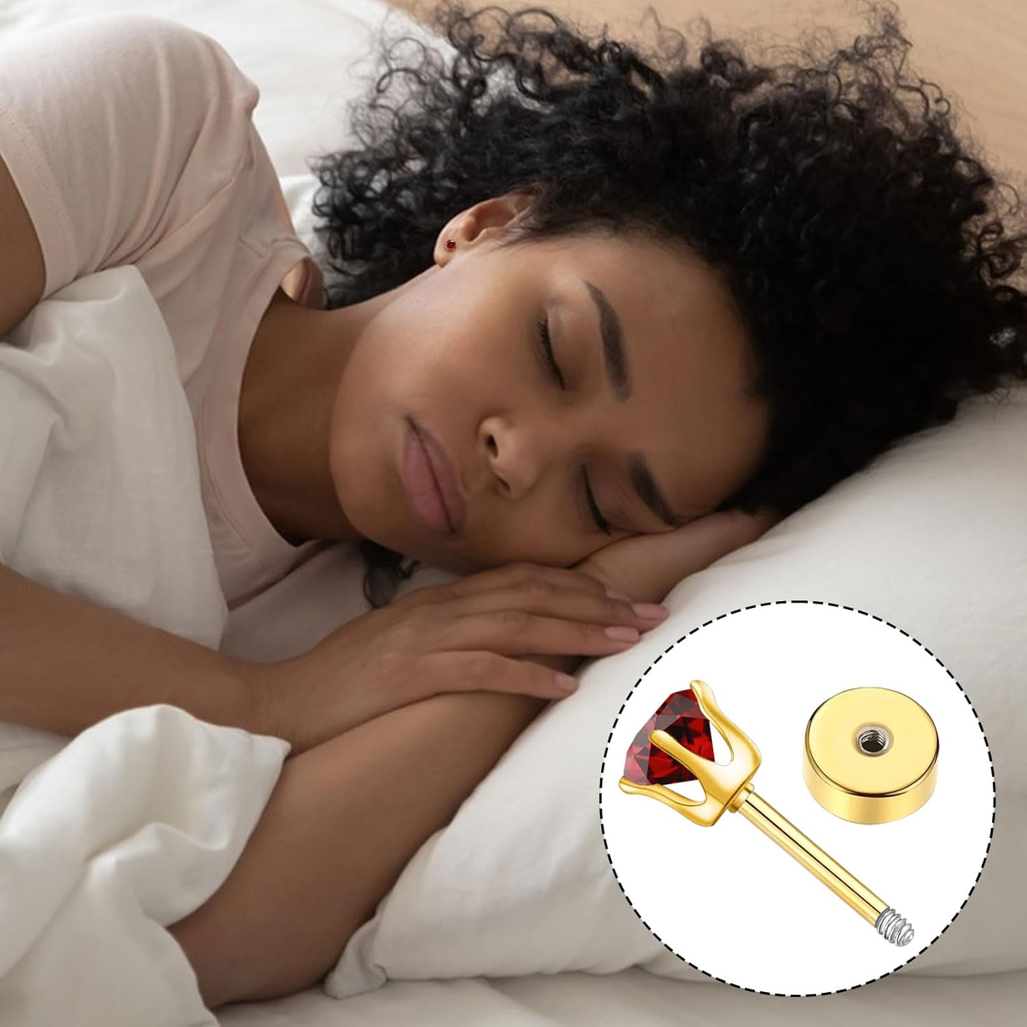 Hypoallergenic Birthstone Stud Earrings for Women Brilliant Cut Round Cubic Zirconia Flat Back Earrings Surgical Steel Cartilage Earrings for Sensitive Ears - Image 3