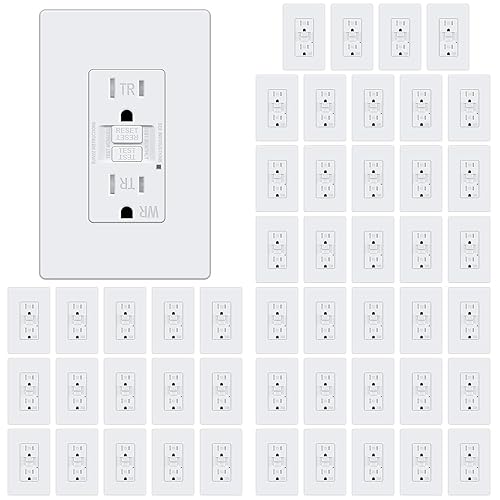 Vista 25 de ELECTECK Paquete de 5 salidas GFCI de 15 amperios, resistentes a manipulaciones (TR), receptáculos GFI de autoprueba con indicador LED, interruptor