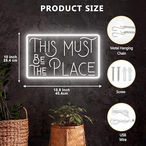 Miniatura 6 de Letrero de neón con texto en inglés "This Must be The Place" para decoración de pared, interruptor alimentado por USB, luces LED de neón de brillo