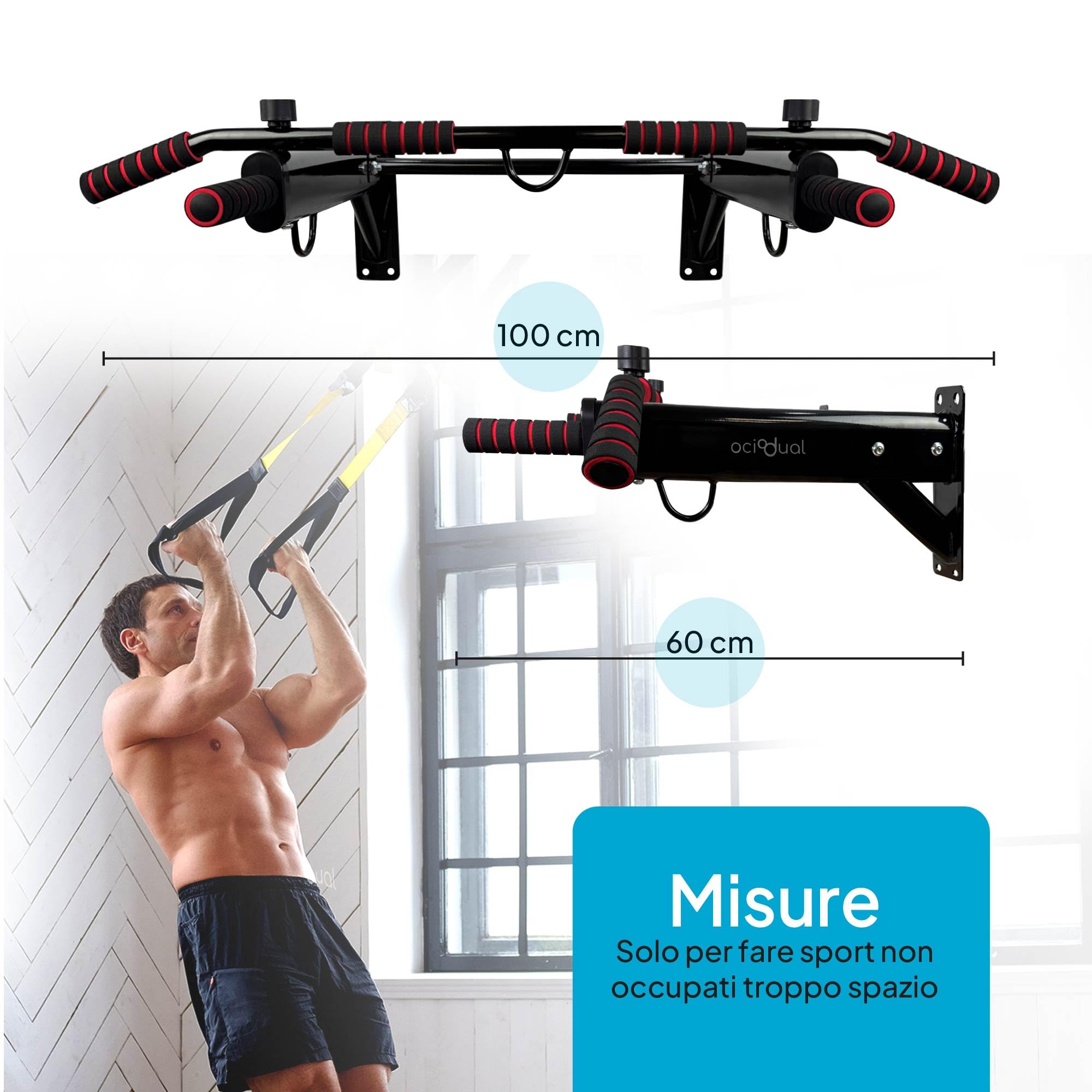 OcioDual Sbarra Trazioni, Palestra Multifunzione Tutto in Uno, Barra per Trazioni Professionale, Attrezzi Palestra Casa, Boxe, Allenamento in Sospensione, Calistenia, Box Trainning, Pull