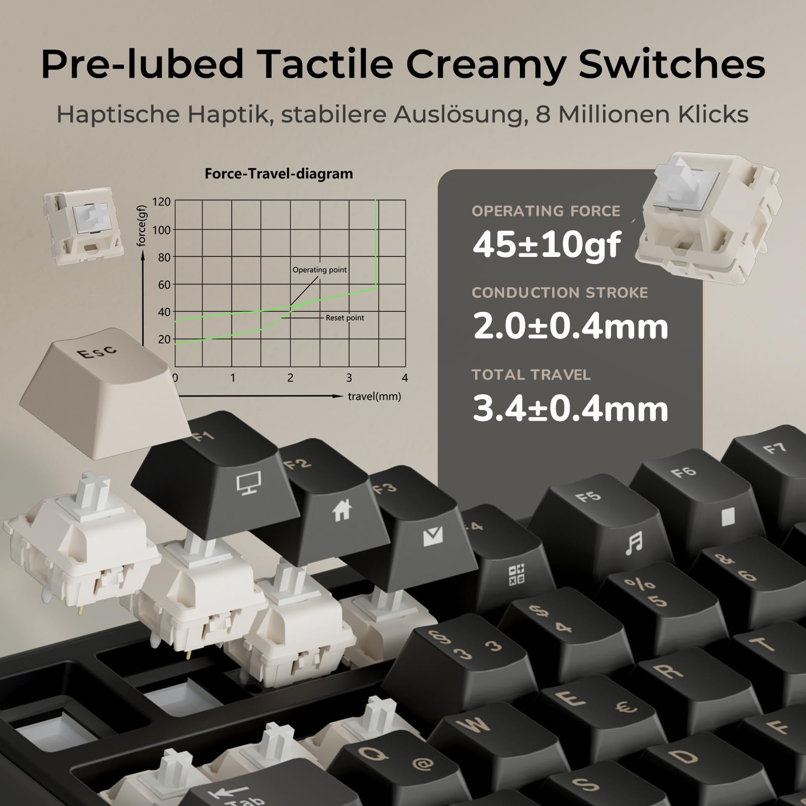 RK ROYAL KLUDGE R98 Pro Mechanische Tastatur Kabel, 96% Gasket Gaming Tastatur QWERTZ RGB mit Nummernblock und Knopf, PBT-Tastenkappen, Hot Swap Linearer Creamy Switches