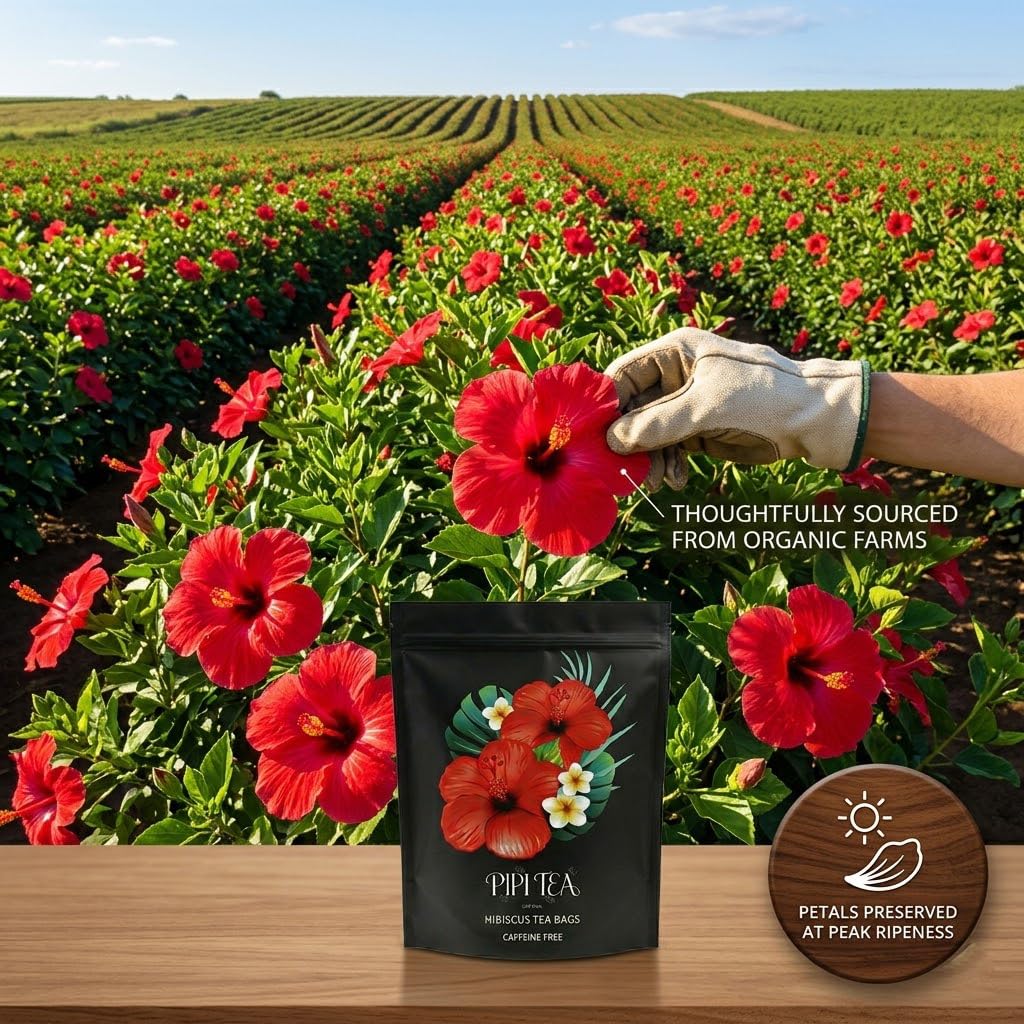 Hibiscus Tea, Pipi Organic Hibiscus Tea Bags - 30 Count Individually Wrapped,100% Natural Organic Hibiscus Tea Bags Caffeine-Free, Non-GMO Herbal Tea - Rich Sweet-Tart Flavor for Hot & Iced Tea