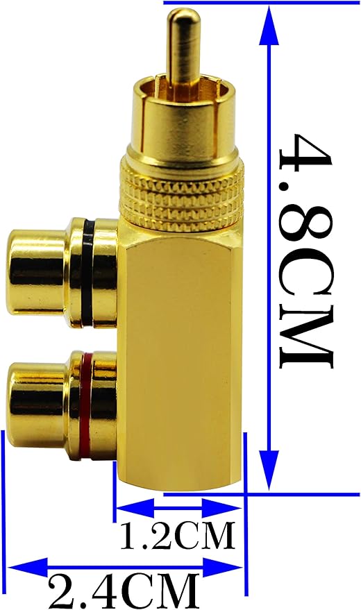 Repartidor Divisor Adaptador RCA 90° Macho a 2 Hembras Dorado miniatura 2