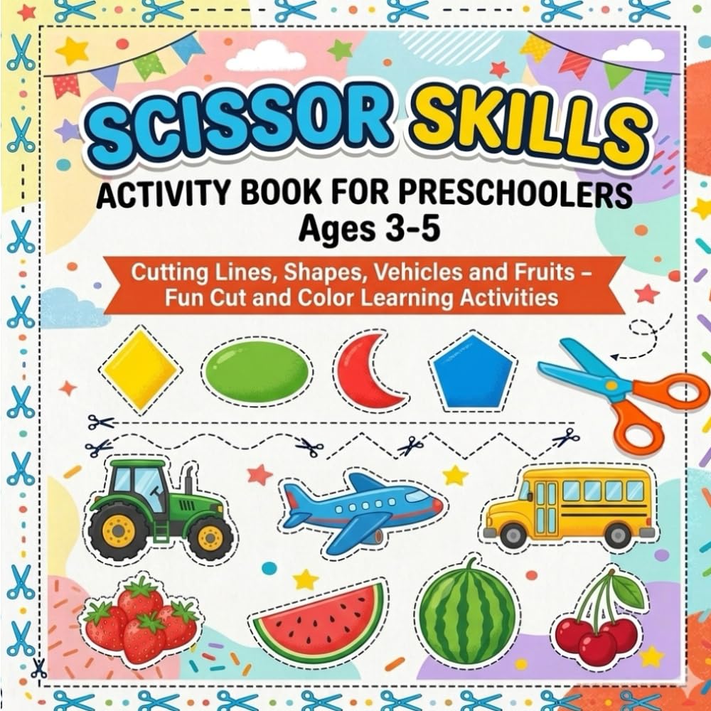 Scissor Skills Activity Book for Preschoolers Ages 3-5: Cutting Lines, Shapes, Vehicles & Fruits Fun Cut and Color Learning Activities for Toddlers and Preschool Kids (Cut, Paste & Create!)
