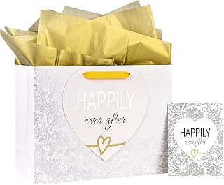 MAYPLUSS 16" Large Gift Bag with Greeting Card and Tissue Paper for Wedding - Silver Design