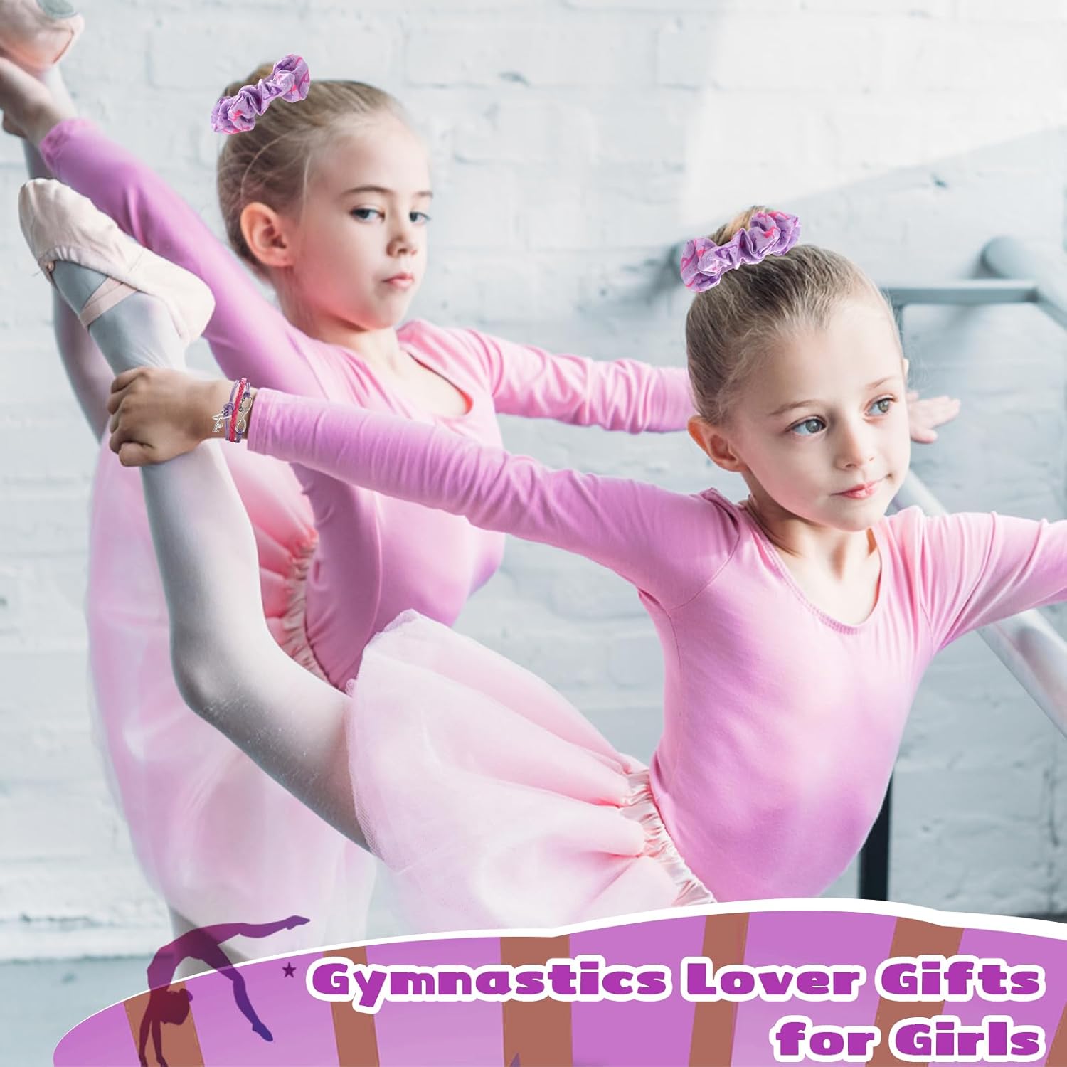 Sieral 4 Pieces Gymnastics Gifts for Girls 14oz Water Bottle Hair Scrunchies Bracelet Pouch Sports Accessories Girl Gymnastics Gifts for Birthday Team Sports Lover Gymnast Party Favors (Light Purple) - Image 6