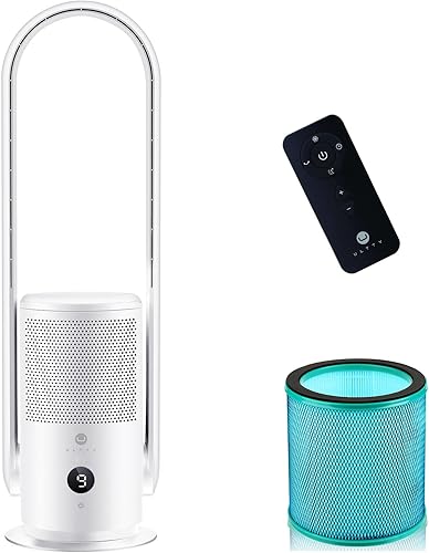 U ULTTY Ventilador de torre sin aspas y purificador de aire en uno, filtro HEPA verdadero 99.97% de humo y polvo de caspa de polen, ventilador de