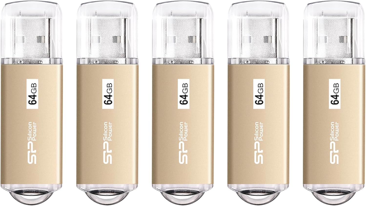 Silicon Power 5 Pack 64GB USB 3.0/3.1 Gen1 USB Flash Drive Blaze B02 (Champagne Gold)