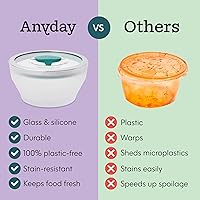 Vista 3 de Anyday Utensilios de cocina para microondas y recipiente de vidrio de 8 tazas con tapa de vidrio, almacenamiento profundo de alimentos sin plástico