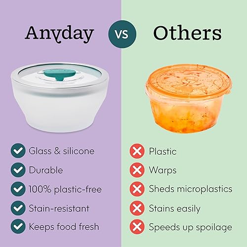 Miniatura 3 de Anyday Utensilios de cocina para microondas y recipiente de vidrio de 8 tazas con tapa de vidrio, almacenamiento profundo de alimentos sin plástico