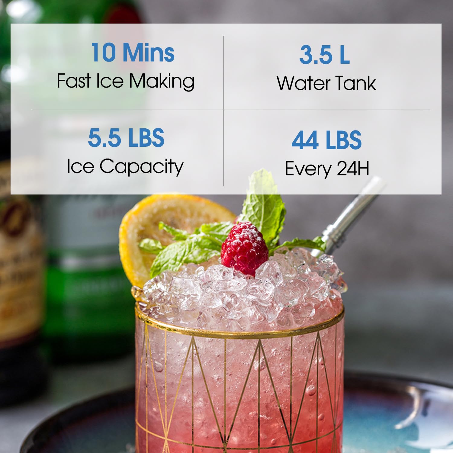 Nugget Ice Maker Countertop, Pebble Ice Maker with Soft Chewable Ice, Self-Cleaning Ice Machine with Ice Scoop, 45lbs/24H, for Home Kitchen Office, Blue