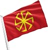 Vibrant Kolovrat Symbol Flag Banner 3x5 Feet - Durable Polyester with Brass Grommets, Double Stitched for Slavic Heritage Pride