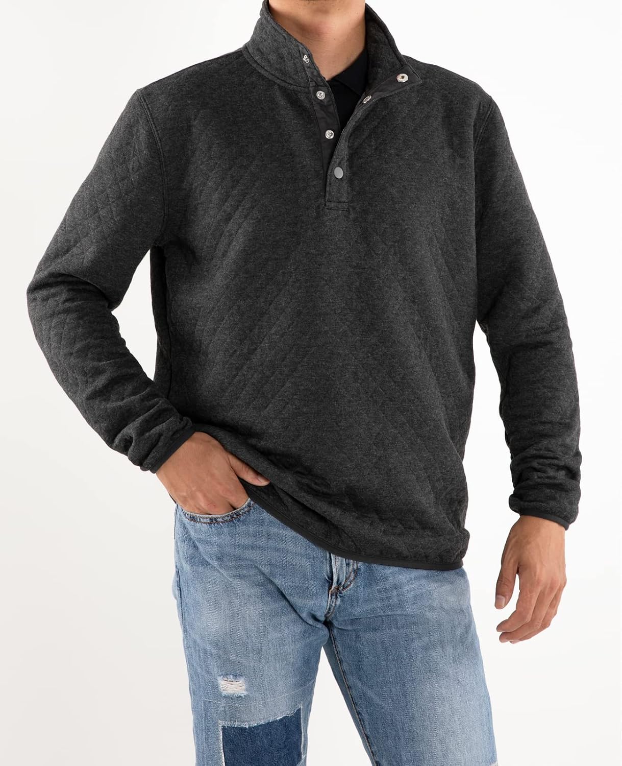 ZENTHACE Men's Ultra Soft Quilted 1/4 Snap Fleece Pullover Sweatshirt Jacket Long Sleeve Mountain Outdoor Shirt