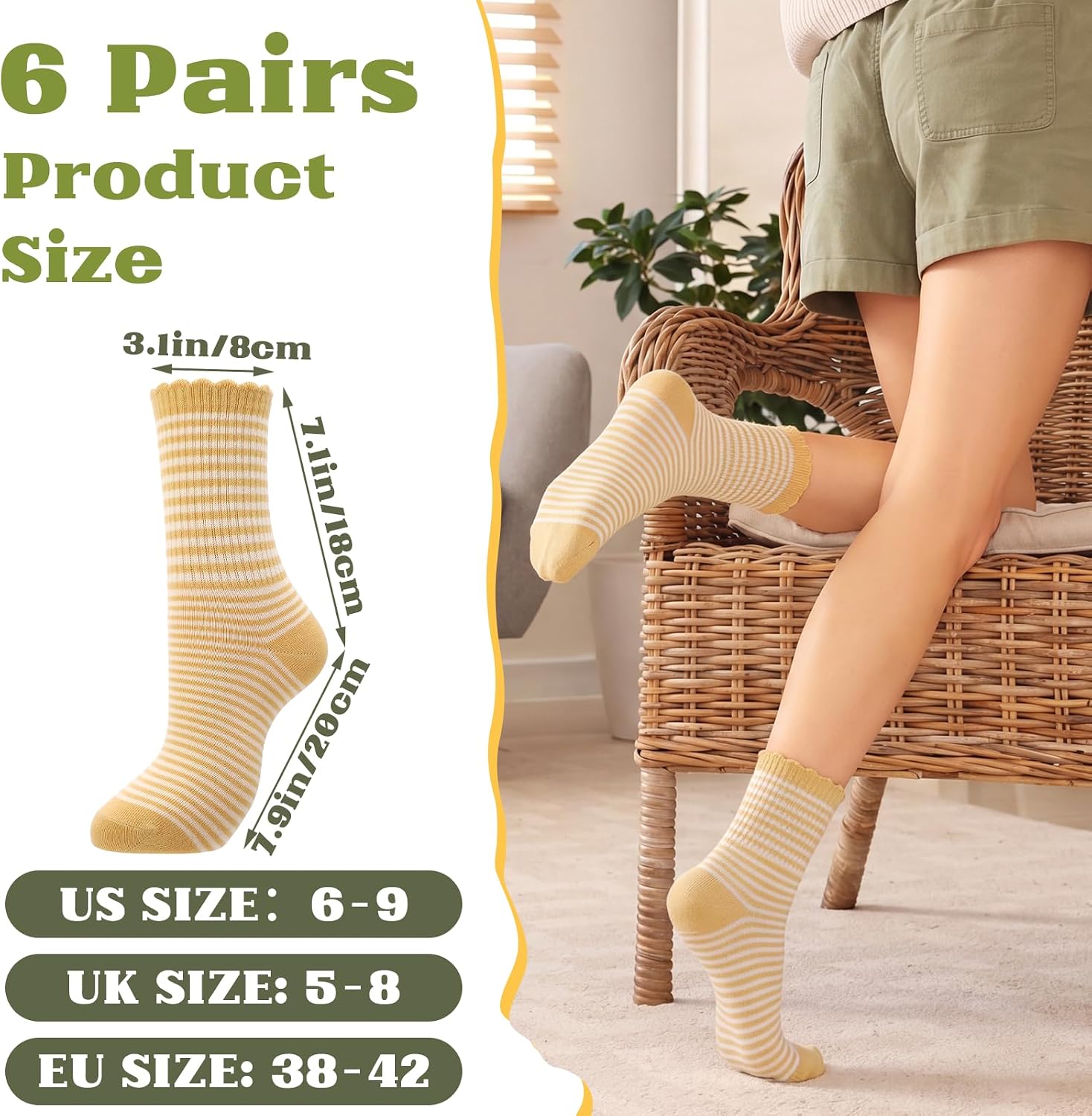 Women Ruffle Striped Frilly Socks Cotton Checkered Crew Socks | Cute Frilly Stripes Checker Design,Soft Stretchy Cotton Blend,Quality Comfort, Ladies Girls Retro Casual Wear Gifts,US Women