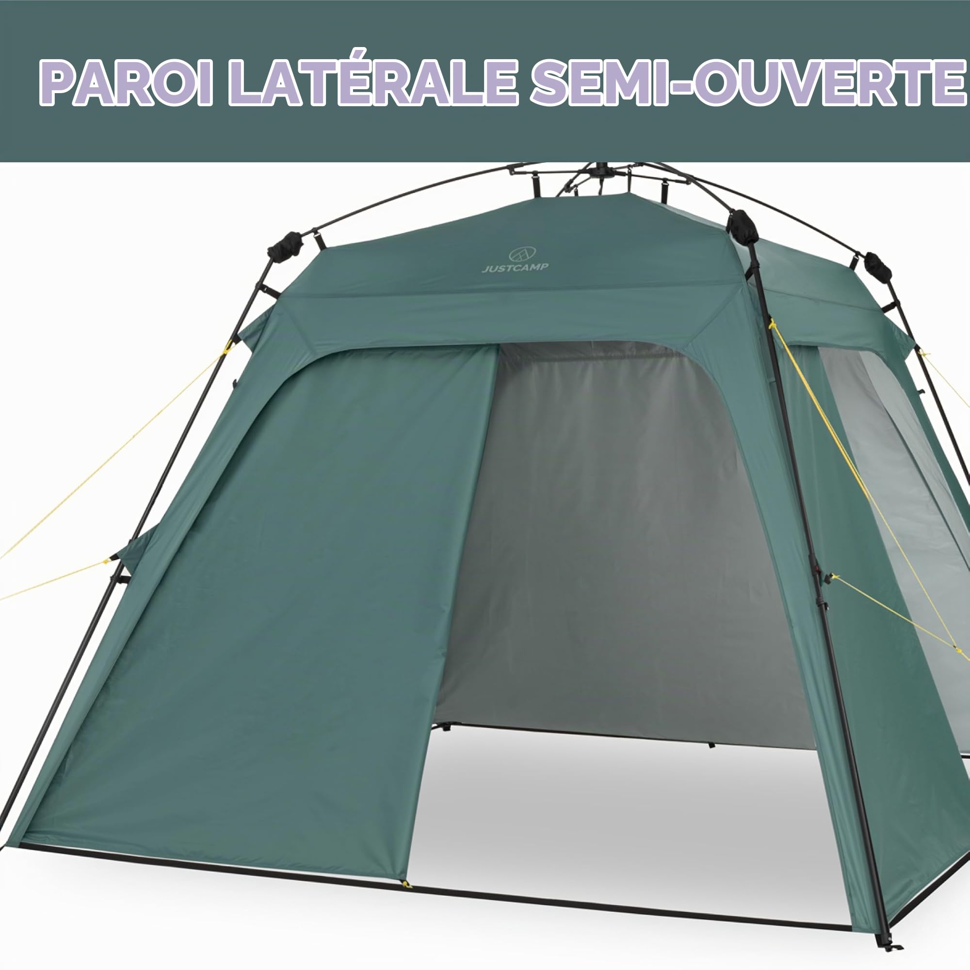 JUSTCAMP Tonnelle imperméable à montage rapide avec 4 parois latérales de 2,5 x 2,5 m – Tonnelle d'extérieur robuste pliable avec protection UV 80+ pour jardin, camping, festival et plage – Tente