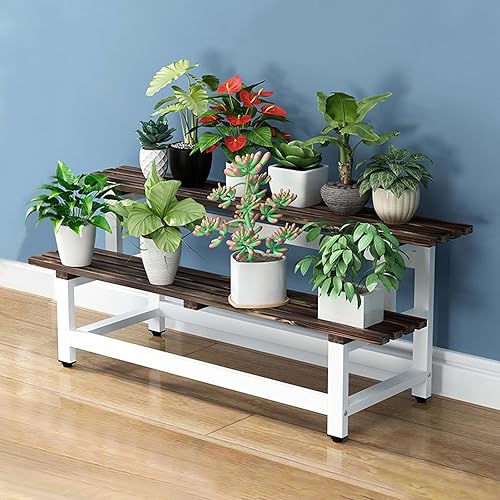 Miniatura 8 de LIGUOYI Soporte para plantas de escalera, estante de exhibición para macetas, estante de almacenamiento de 2 niveles, estante multifuncional para