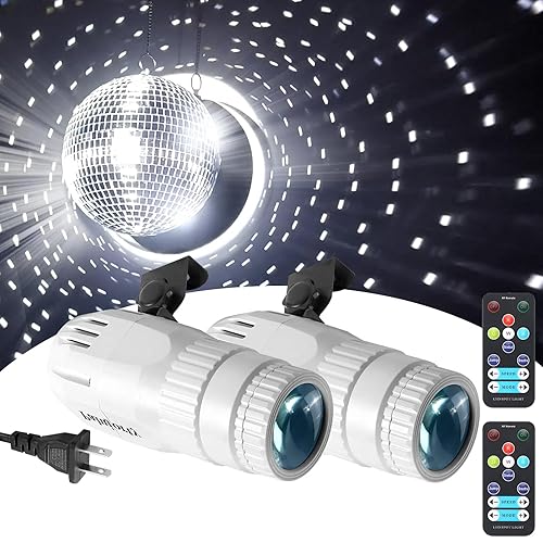 Disco Ball Spotlight with Remote 2 Pack, Palujorty 15W Multicolor Pinspot Light for Party (65'' Extra Long Power Cord) - 2 colorful pinspot