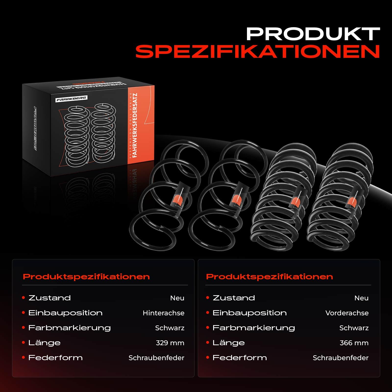 Frankberg 4x Muelles de suspensión Eje delantero Eje trasero 31336767366 | Compatible con: Serie 3 Coupé E92, Serie 3 Touring E91, Serie 3 E90
