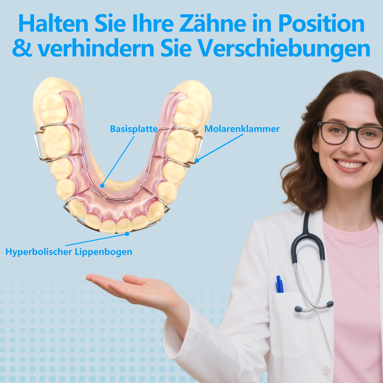 Maßgefertigte rosa Hawley-Zahnschienen für Ober- & Unterkiefer | Langlebige Zahnschiene aus Acryl & Edelstahl, verstellbar, für Erwachsene & Jugendliche, verhindert Zahnverschiebung, 2er Set