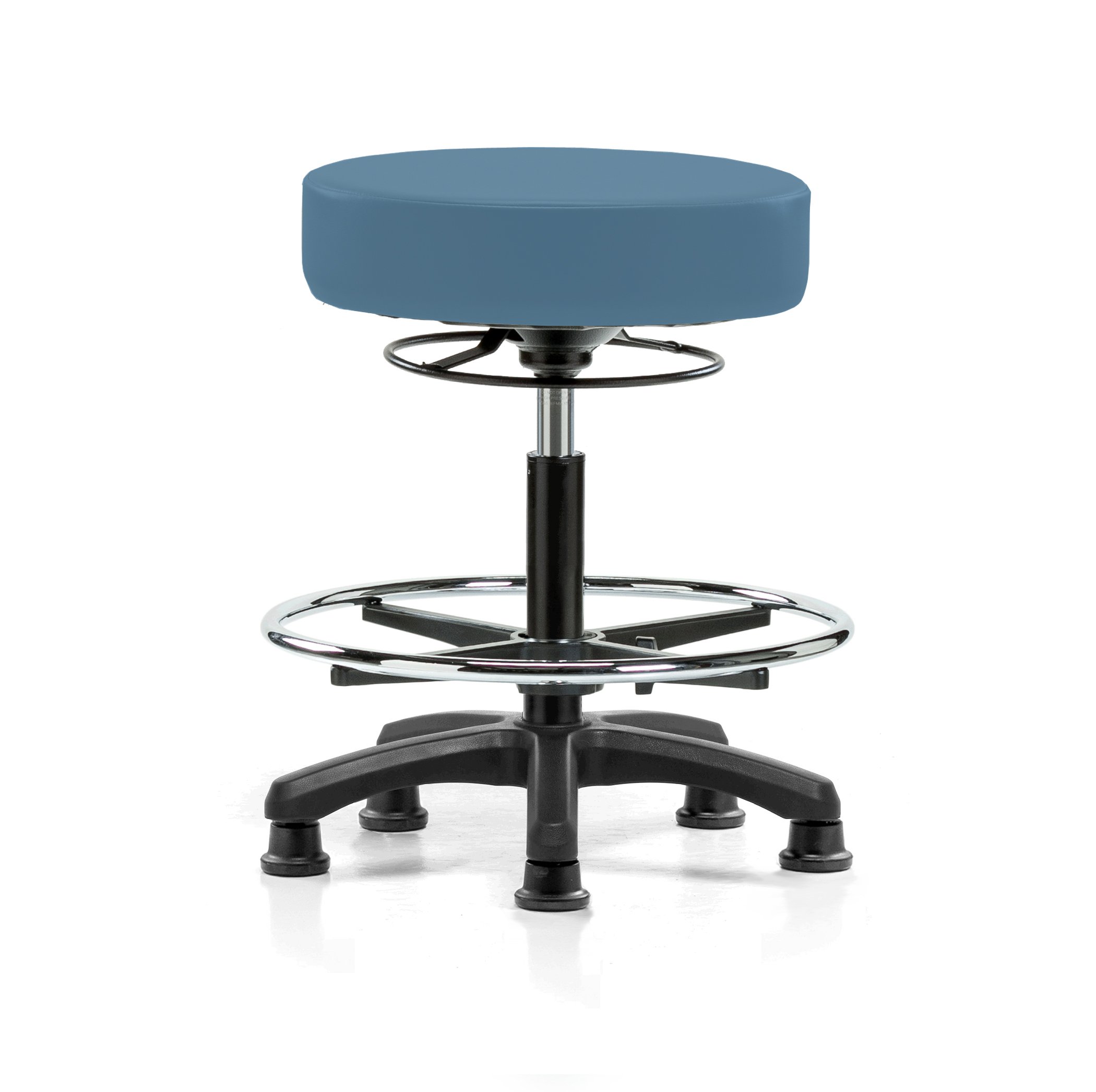 Perch Lab Stool with Foot Ring, Glides, 20.75-27.75", Colonial Blue Vinyl
