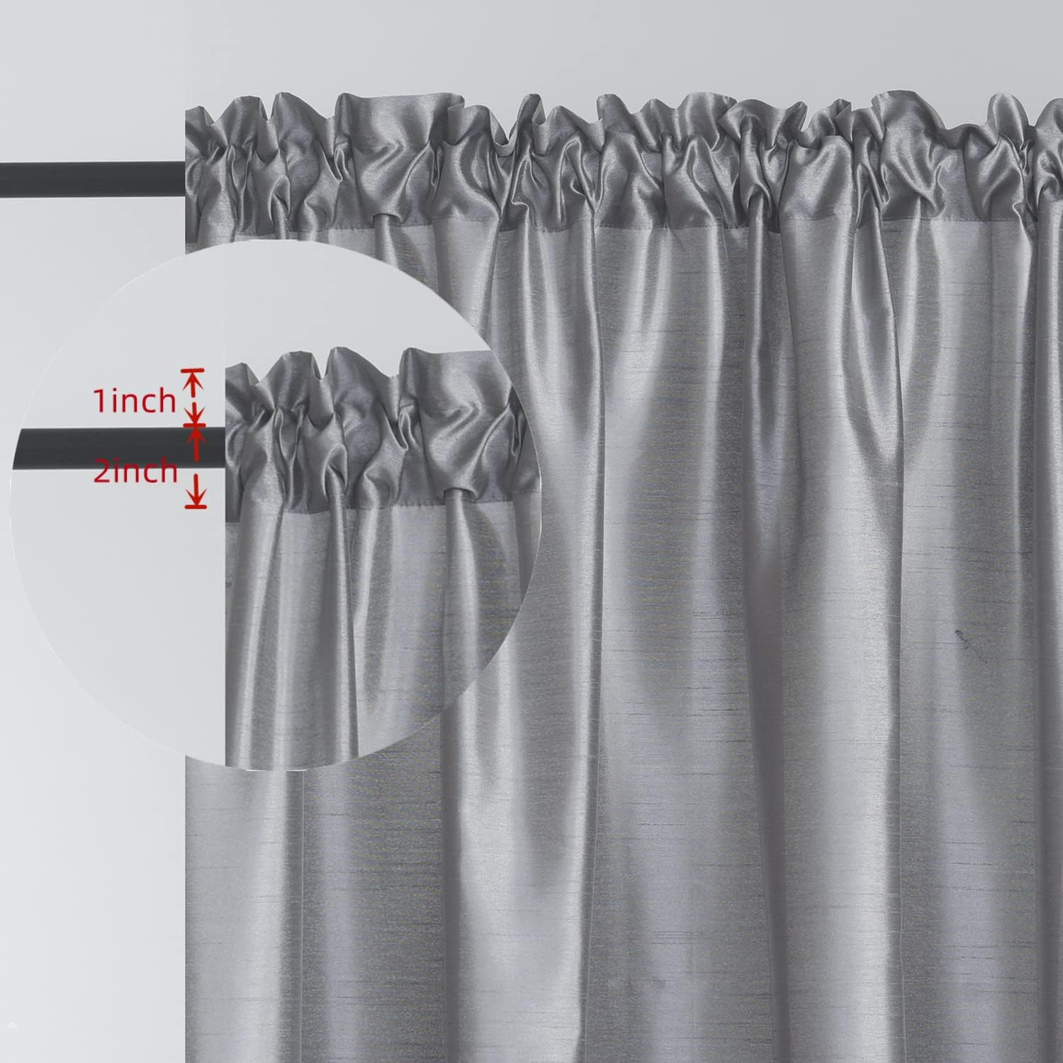 GYROHOME Faux Silk Semi Sheer for Bedroom Dining Room Living Room Rod Pocket Privacy Light Reducing Drapes Window Treatment, 2panels, Silver Grey, 66x90inch