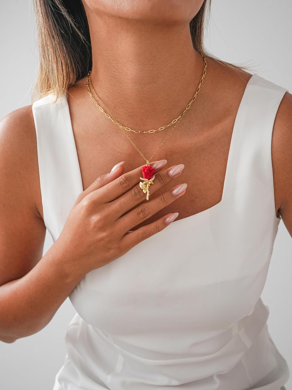 Gold Flower Layered Necklace for Women 14K Gold Non Tarnish Dainty Cute Floral Necklace Valentines Day Birthday Jewelry Gifts for Wife Girlfriend - Image 5