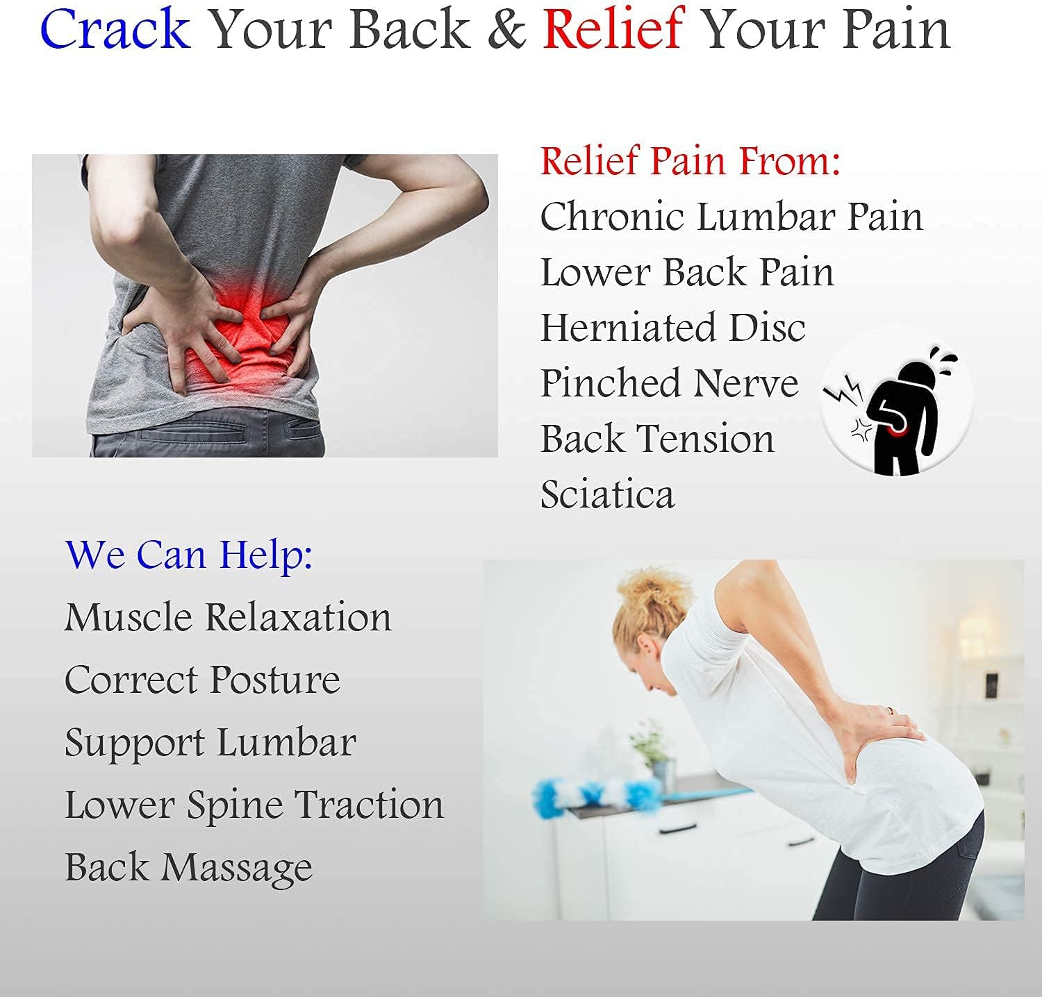 koolsupply Back Cracking Device, Multi-Level Lower Back Stretcher, Lumbar Support, Spinal Decompression, Spine Aligner, Back Cracker for Back Pain Relief