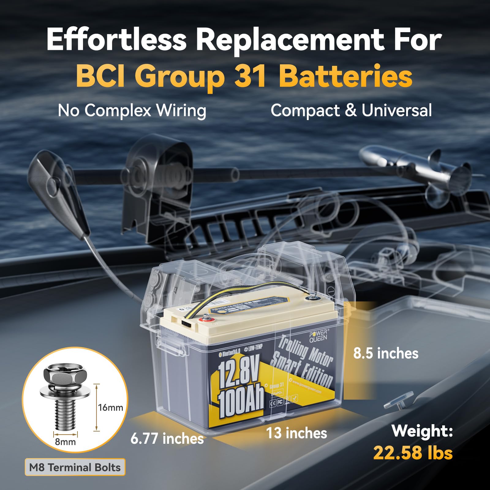 Power Queen 2 Pack 12V 100Ah Batterie Lithium Bluetooth LiFePO4 avec 100A BMS et la Protection de Basse Température, pour Moteurs de Bateau, Système Solaire Domestique, Camping-Cars, Caravanes